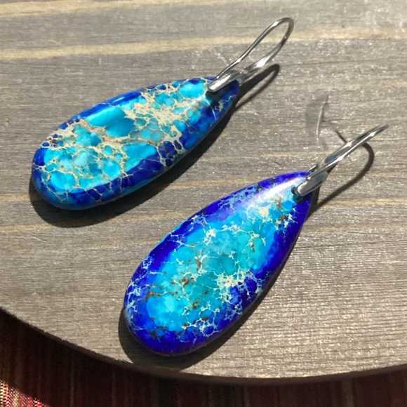 Natural Jewelry - 🪸Blue Sea Sediment Waterdrop Natural Stone French hook Earrings🐚